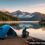 혼다 리지라인의 캠핑 액세서리 추천 - **Prompt:** A serene and picturesque camping scene featuring a silver Honda Ridgeline parked beside ...