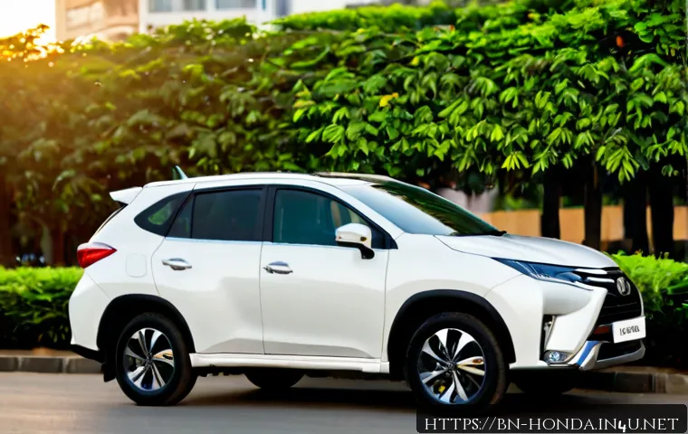 혼다 HR V 하이브리드 출시 소식 - Photorealistic compact hybrid crossover SUV inspired by a modern Japanese design, parked on a clean ...